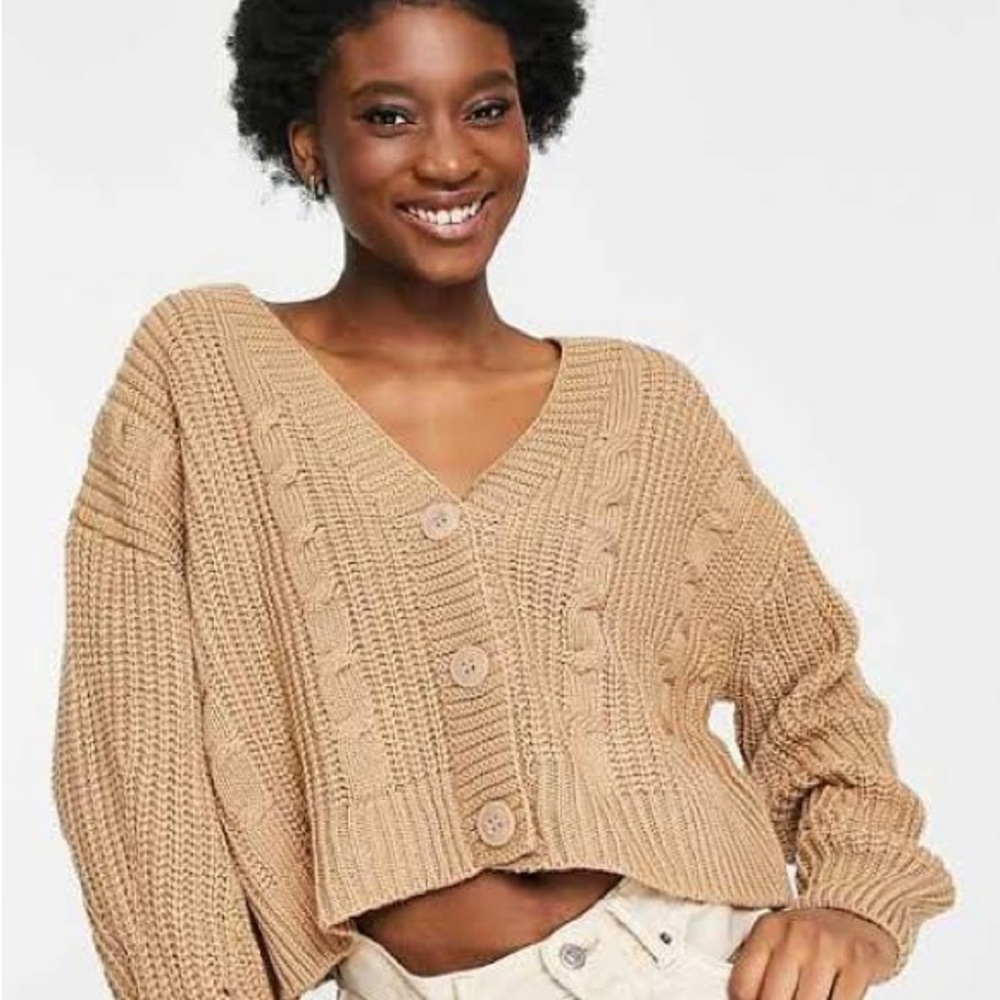 Stradivarius Tan Cable Knit Cardigan
